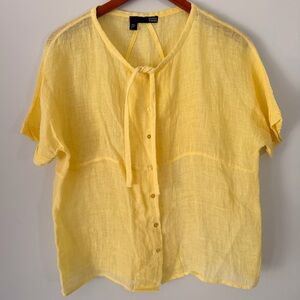 Eileen Fisher Yellow 100% Linen Sheer Button Front Cardigan Blouse Size Small